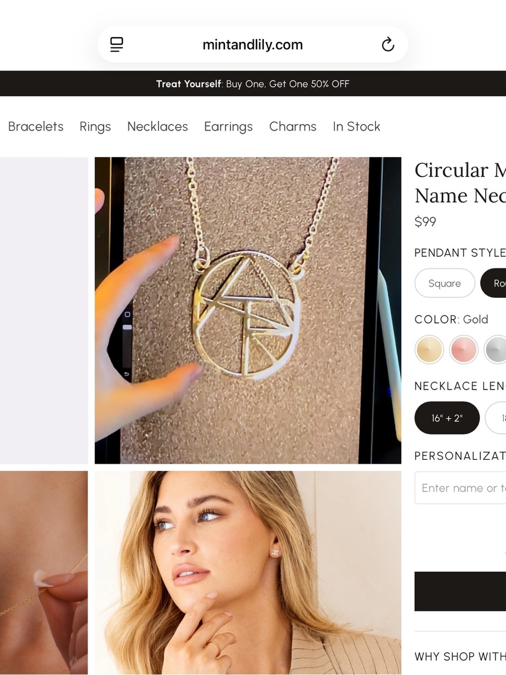 Silver Geometric Monogram Necklace - Personalized Circle Pendant